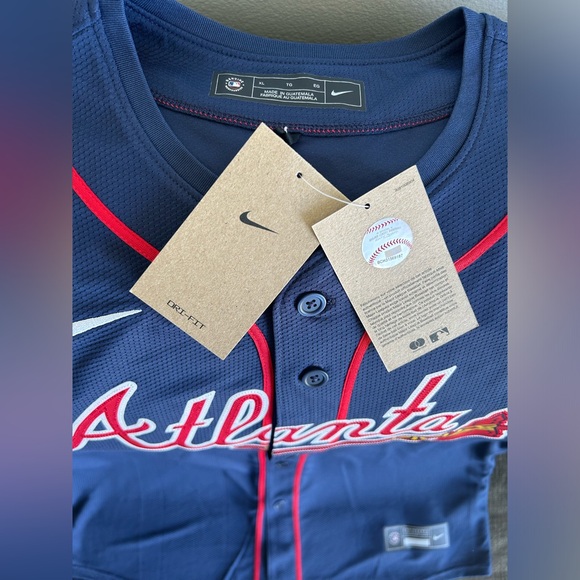 Nike Atlanta Braves Ronald Acuna Jr Navy Jersey MLB Baseball Men’s Sz: XL - Picture 5 of 6